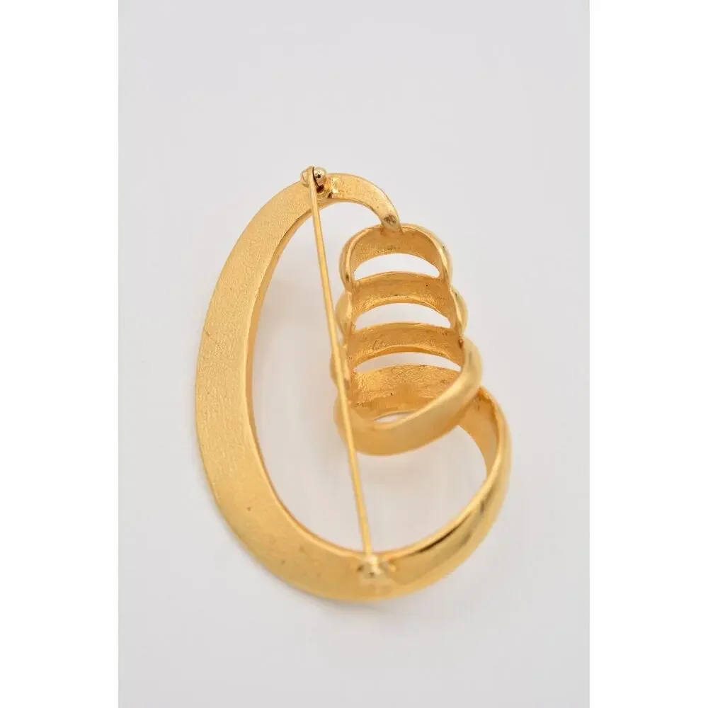 Vintage Abstract Twist Pin Brooch Brushed Gold Matte Shiny Chunky Heavy BinAT